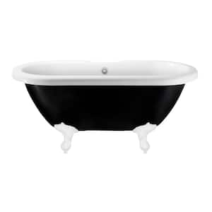 59 in. Acrylic Clawfoot Non-Whirlpool Bathtub in Glossy Black With Glossy White Drain, Clawfeet