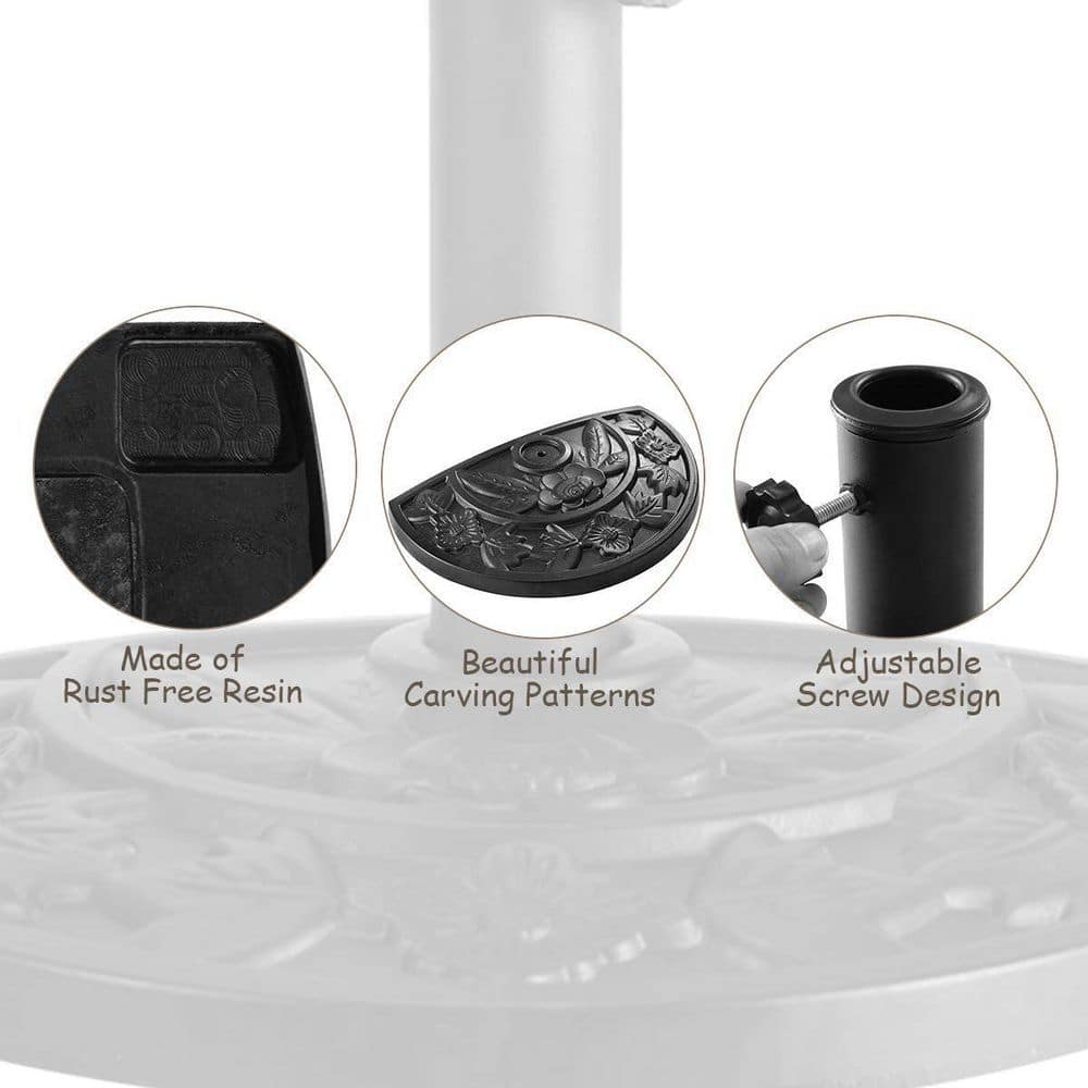 Black Ornate Concrete Half Round Umbrella Base, 20 Inch
