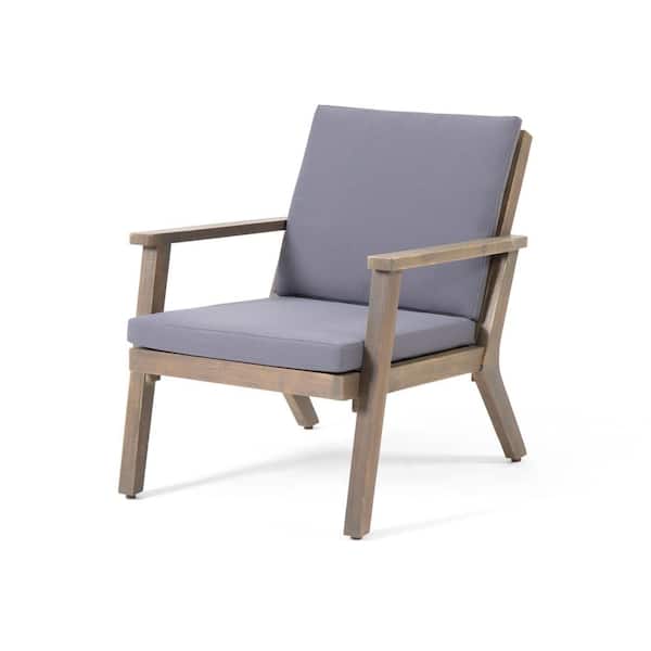 Outdoor Patio Teak Chairs (Set of 2)-Dark Grey Acacia Wood Outdoor Lounge Chairs with Comfortable Cushions
