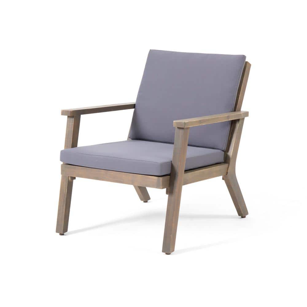Outdoor Patio Teak Chairs (Set of 2)-Dark Grey Acacia Wood Outdoor Lounge C