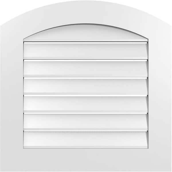 Ekena Millwork 24 in. x 42 in. Arch Top Surface Mount PVC Gable Vent: Decorative with Standard Frame