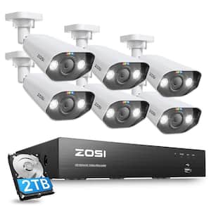 Ultra HD 4K 8-Channel 2TB PoE NVR Home Security Camera System with 6 Wired 8MP Spotlight Cameras, 2-Way Audio