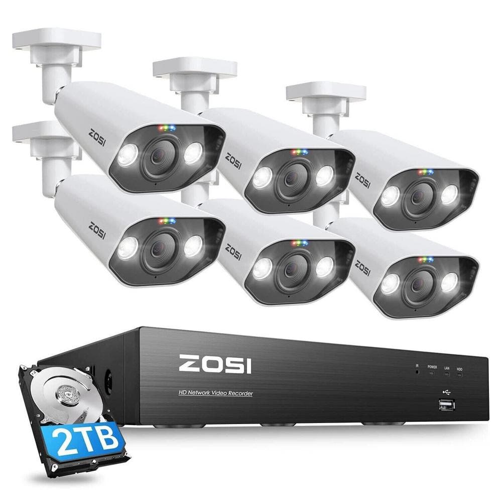 Ultra HD 4K 8-Channel 2TB PoE NVR Home Security Camera System with 6 Wired 8MP Spotlight Cameras, 2-Way Audio -  ZOSI, 8SN-1828W6-20