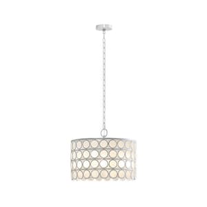 4-Light, White Finish, Glass Drum Shade Design Chandelier, for Kitchen, Bulb not Included
