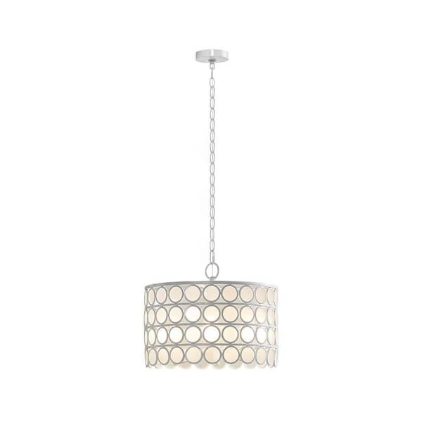 Jushua 4-Light, White Finish, Glass Drum Shade Design Chandelier, for Kitchen, Bulb not Included