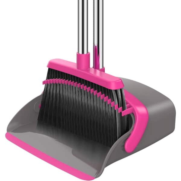 Grey Rose 52‑In Long Adjustable Handle Upright Broom & Dustpan Set,With Hair‑Cleaning Teeth