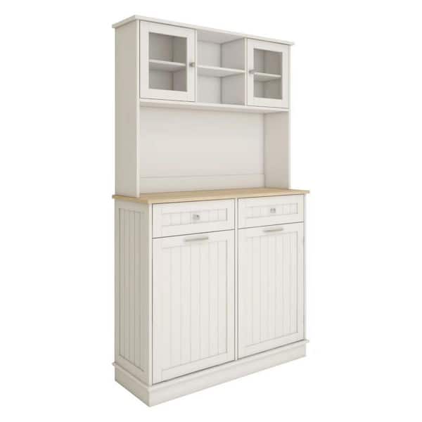 67.7 in. Tall White Kitchen Storage Cabinet-3 Shelves, 2-Drawers, Tilt-Out Trash