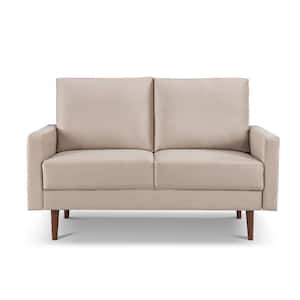 57 in. Beige Solid Velvet 2-Seater Loveseat