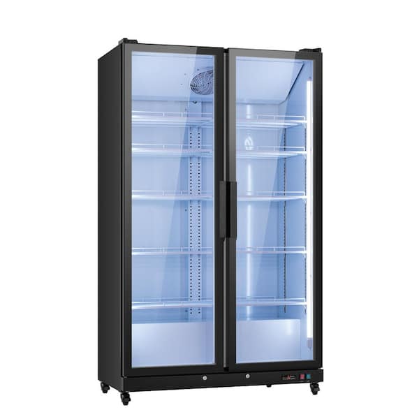 44 in. 27 cu. ft. 2-Door Commercial Tempered Glass Door Merchandiser Refrigerator Beverage Cooler in Black