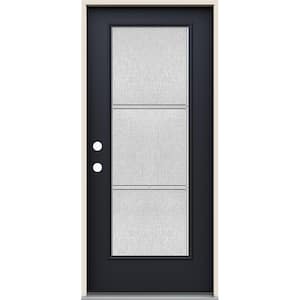 36 in. x 80 in. Right-Hand Full Lite Eastfield Decorative Glass Black Steel Prehung Front Door