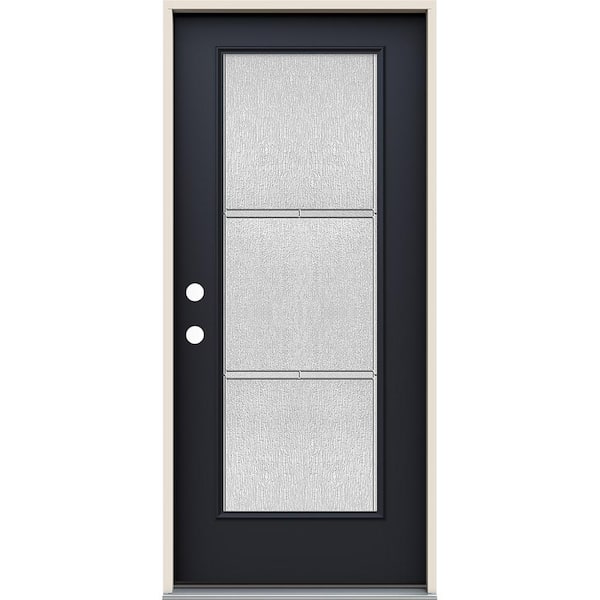 JELD-WEN 36 in. x 80 in. Right-Hand Full Lite Eastfield Decorative Glass Black Steel Prehung Front Door