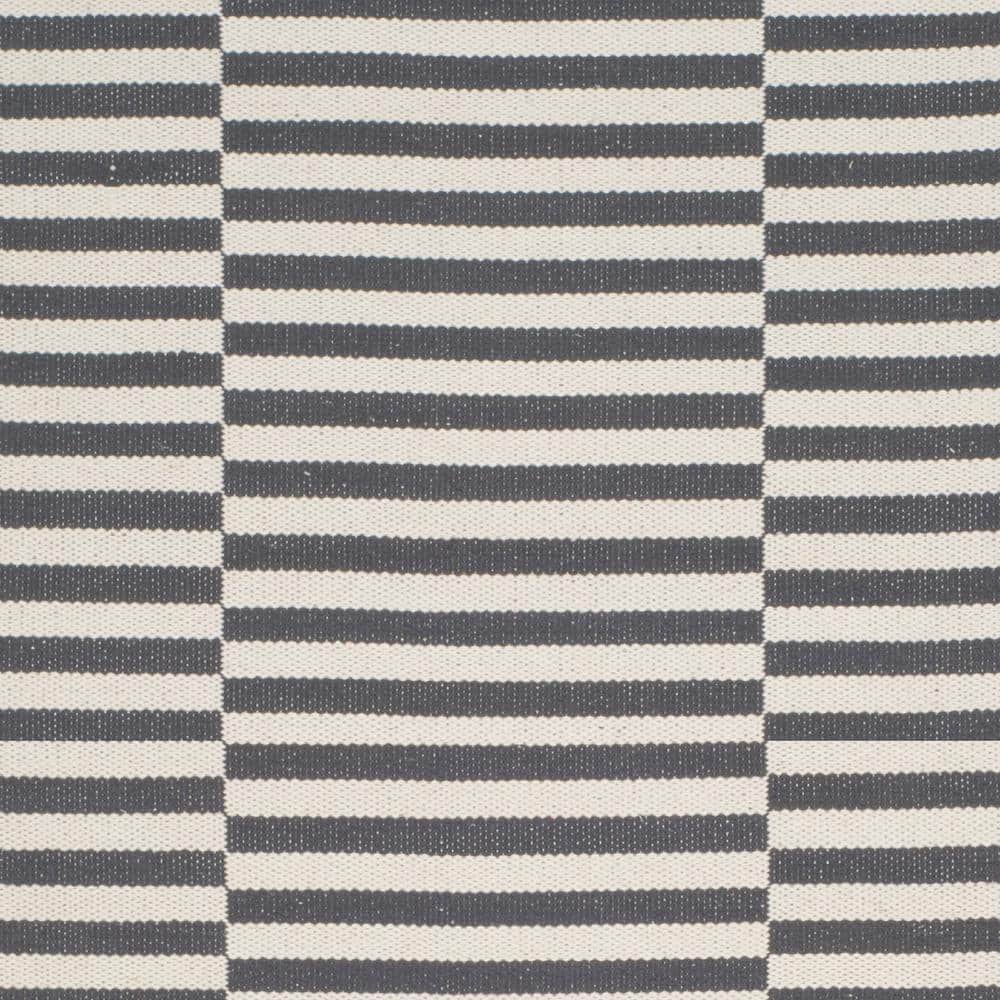 Gray and Ivory Striped Wool Cotton 4' x 6' Area Rug