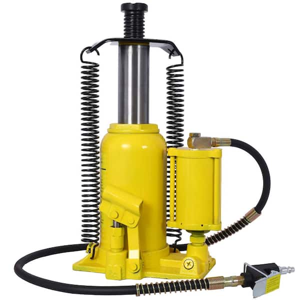 Tidoin 20-Ton Yellow 10.2-19.7 in. Lifting Range Air Hydraulic Bottle Jack with Manual Handle and Air Pump