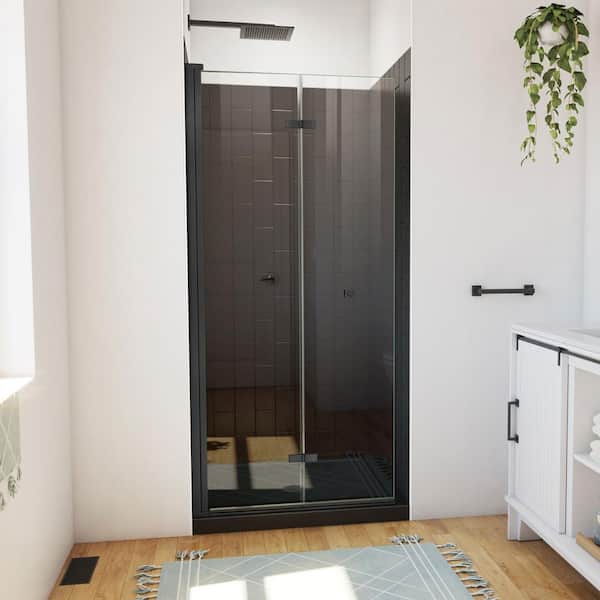 36 in. L x 36 in. W x 76 3/4 in. H Center Drain Alcove Shower Stall Kit in Matte Black