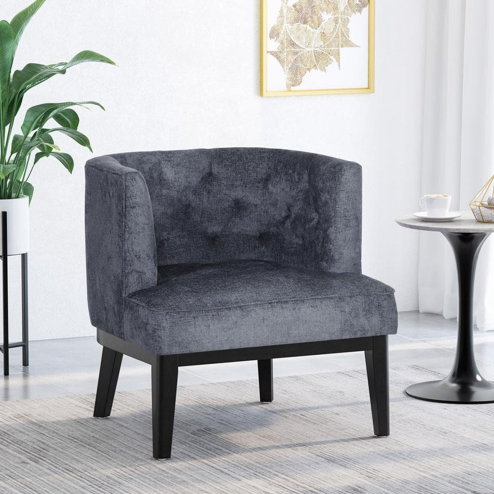 Charcoal and Dark Brown Faux Leather Barrel Accent Chair