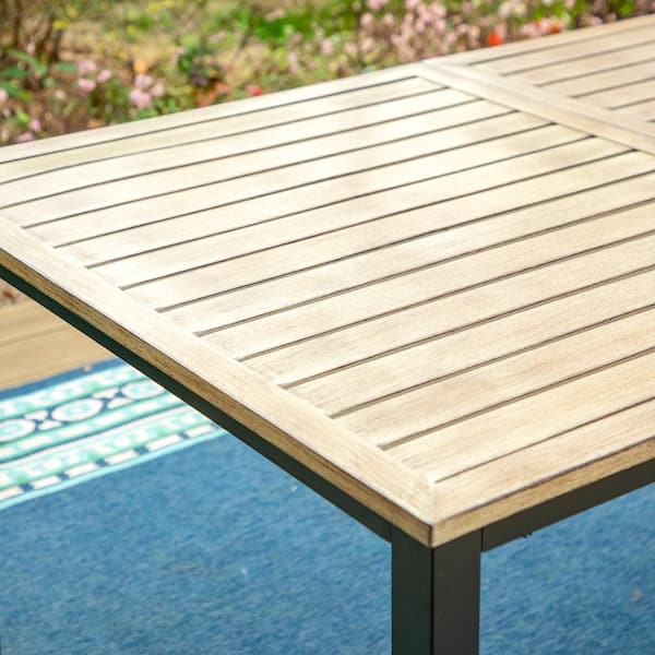 PHI VILLA Black Rectangle Wood Finish Metal Patio Outdoor Dining