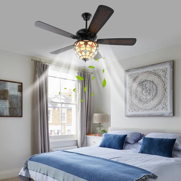 OUKANING 52 in. Indoor Black Retro Standard Ceiling Fan with