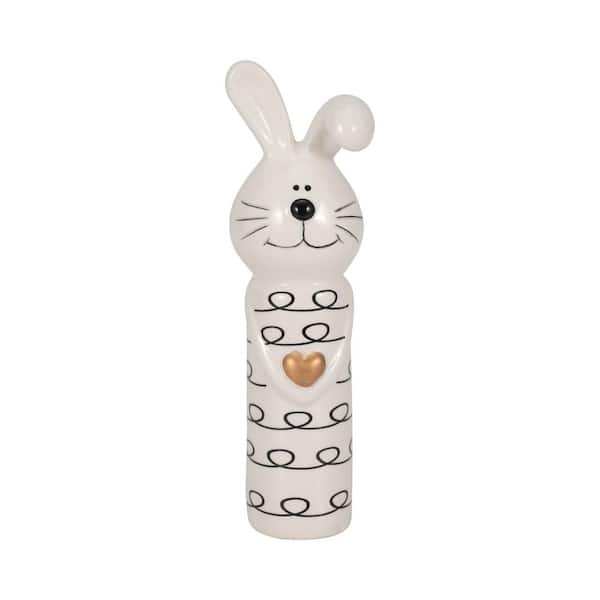 Liv & Skye Black and White 2 in. x 7 in. Ceramic Squiggly Bunny with Gold Heart
