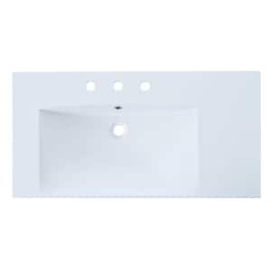 36 in. Drop-In Left Offset Basin Bathroom Sink in White with 3-Faucet Holes, Resin