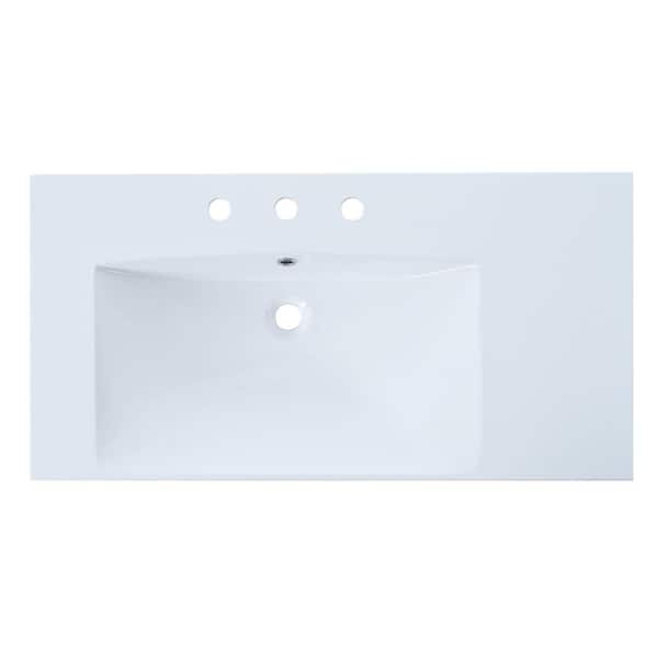 FUNKOL 36 in. Drop-In Left Offset Basin Bathroom Sink in White with 3-Faucet Holes, Resin