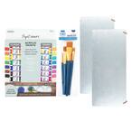 Project Craft Metal Plaque Painting Craft Kit with 16 Acrylic Paint Tubes, 6 Paint Brushes and 2 Hanging Signs