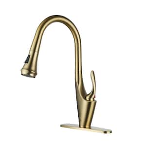 Single Handle Pull Down Sprayer Kitchen Faucet with Dual-Function Pull out Sprayer head, Stainless Steel in Brushed Gold