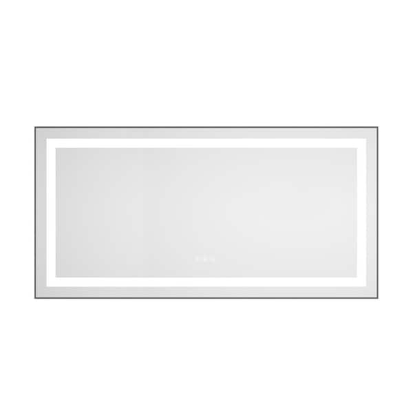 48 in. W x 24 in. H Rectangular Aluminum Framed LED Wall Bathroom Vanity Mirror with Anti-Fog, Memory, Light in Gun Ash