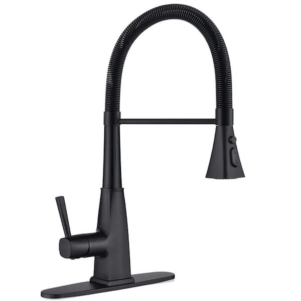 Spring 21 in. Single Handle Pull Down Sprayer Kitchen Faucet with 3-Mode Spray 360° Spout Swivel in Matte Black