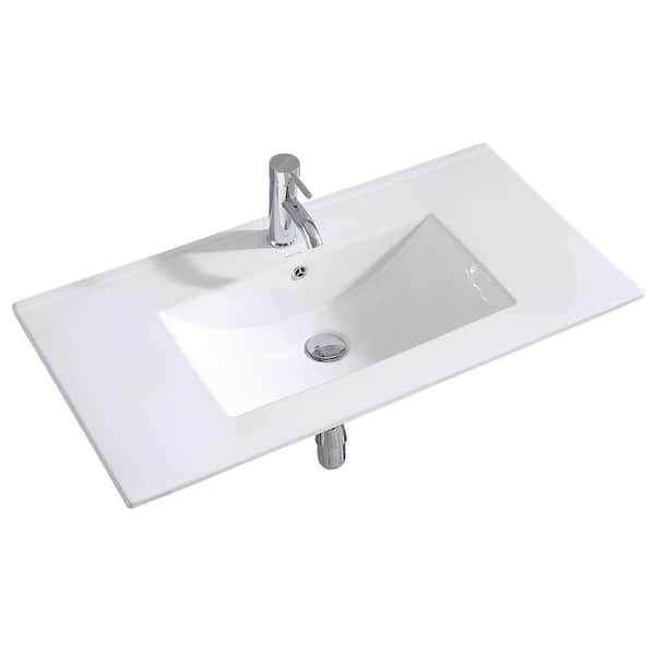 Wonline 36 in. W x 18 in. D Ceramic Vanity Top in White with Integrated White Basin and Faucet Included