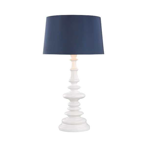 Titan Lighting 37 in. Gloss White Corsage Outdoor Table Lamp with Navy Blue Shade