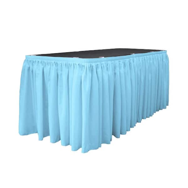 LA Linen 14 ft. x 29 in. Long Light Turquoise Polyester Poplin Table Skirt with 10 L-Clips