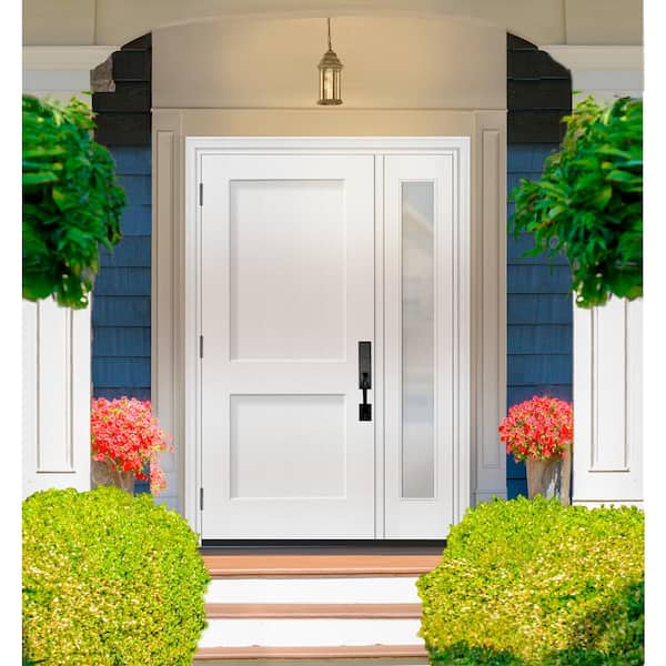 Legacy 49 in. x 80 in. 2P Squaretop Shaker RHOS Unfinished White Fiberglass Prehung Front Door wClear10in.SL 4-9/16 Jamb