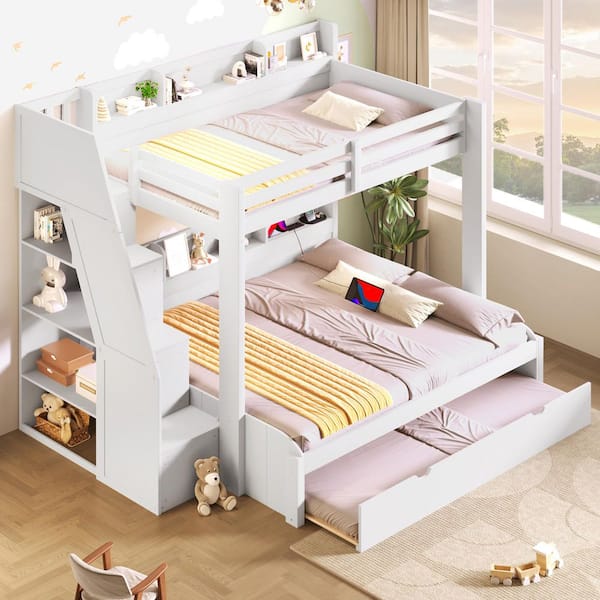 Harper & Bright Designs White Twin over Full Bunk Bed with Storage ...