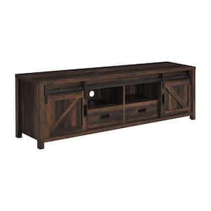 78.75 in. Brown and Black Wood TV Stand Fits TVs up to 85 in. with 2-Drawers