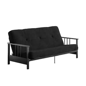 Harlow 6 in. Black Full Metal Arm Futon with Thermobonded High-Density Polyester Fill Futon Mattress