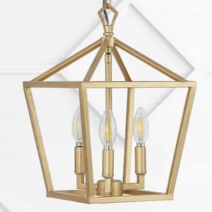 Ojai 10 in. 3-Light Iron Classic Modern Lantern LED Brass Gold Pendant