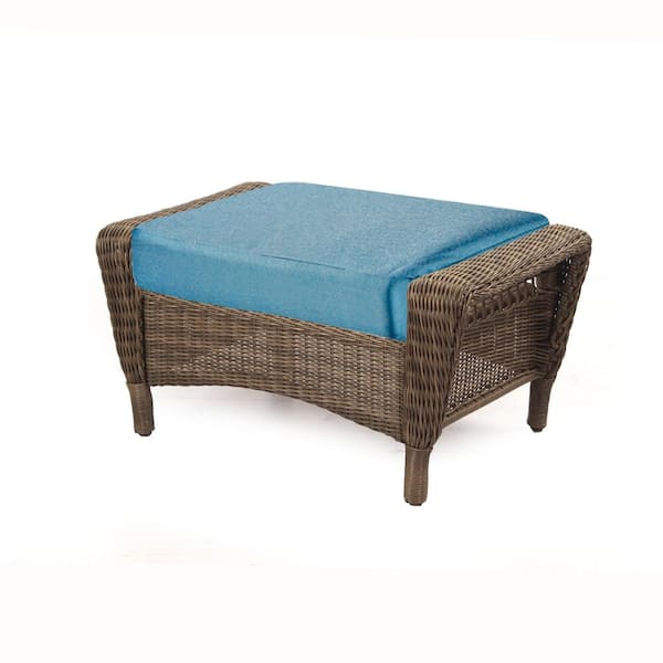 Hampton Bay Charlottetown Washed Blue Outdoor Ottoman Replacement Cushion