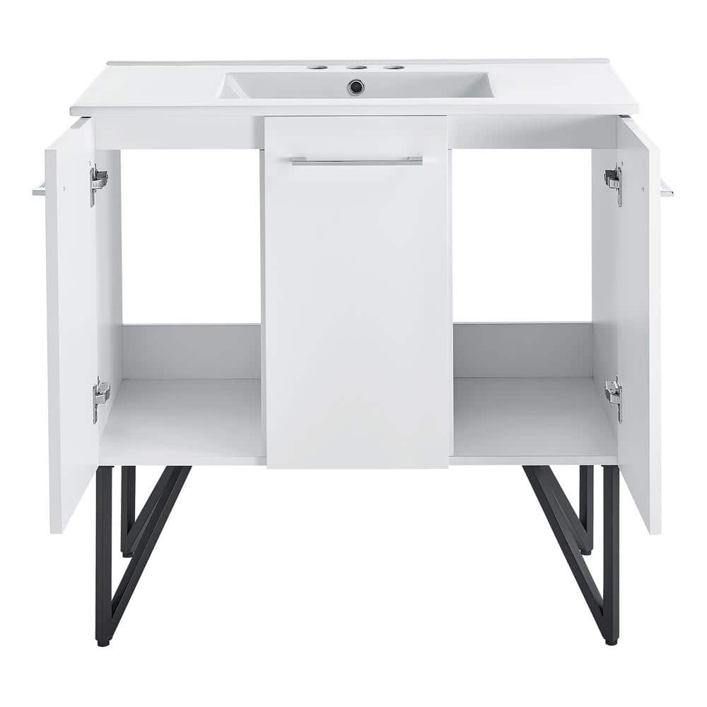Annecy 36" Glossy White Freestanding Bathroom Vanity with Ceramic Sink