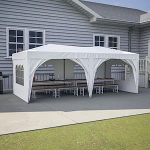 10 ft. x 20 ft. White Pop Up Canopy Portable Outdoor Party Tent with 6 Removable Sidewalls 1 Carry Bag and 6 Sand Bags