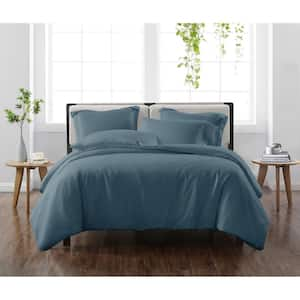 Solid Dark Blue Full/Queen 3-Piece Duvet Cover Set