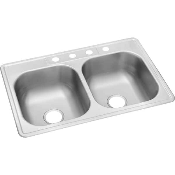 Glacier Bay Drop In Stainless Steel 33 In 4 Hole Double Bowl Kitchen Sink Hddb The Home Depot