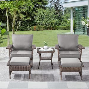 Stlouise Brown 5-Piece Wicker Patio Conversation Set with Gray Cushions