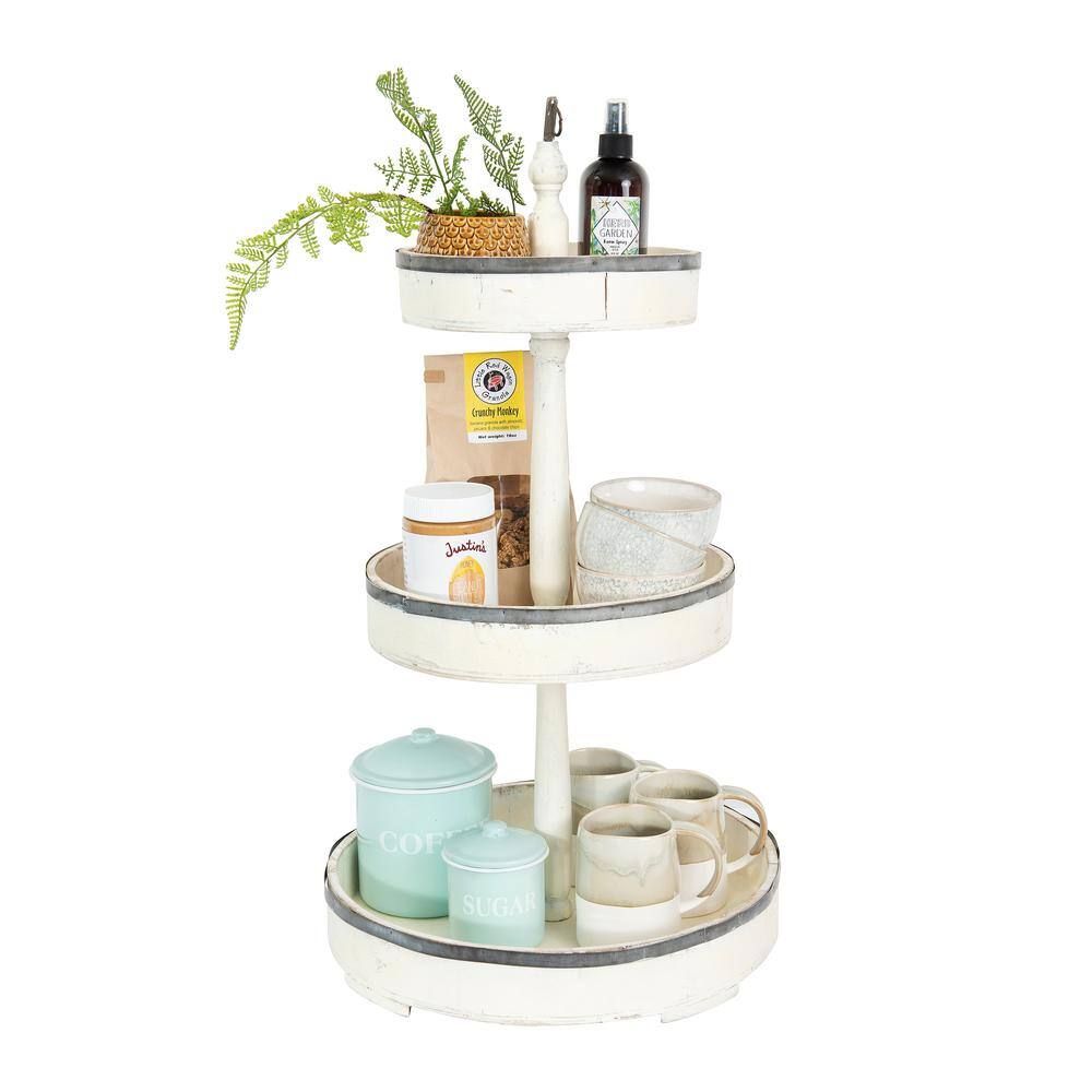White Wood and Metal Round 3-Tier Tray Server