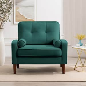 Rosa Green Modern Velvet Accent Armchair with 2-Throw Pillows for Living Room