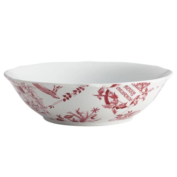 BonJour Dinnerware Yuletide Garland 9 in. Porcelain Stoneware Fluted Serving Bowl in Print