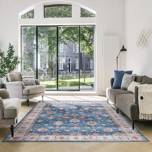 Cullen Blue/Tan 5 ft. x 7 ft. Crystal Print Polyester Digitally Printed Area Rug