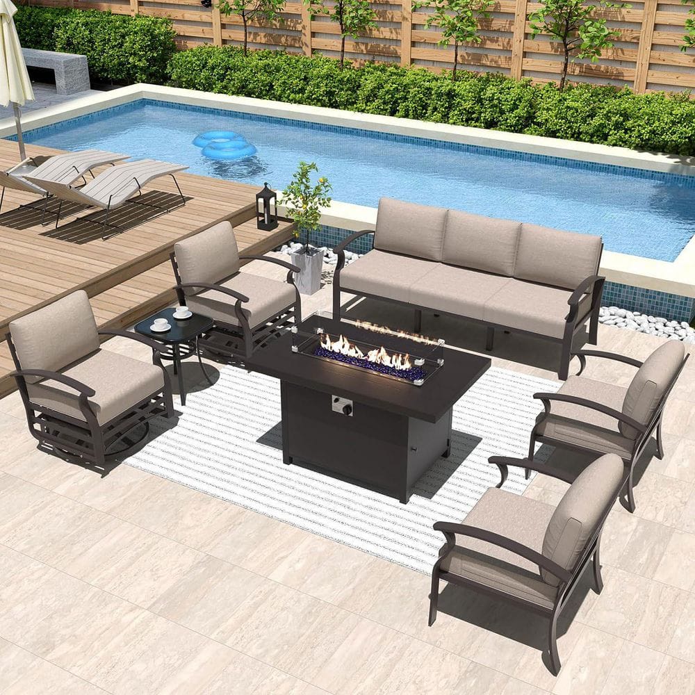 Halmuz 7-Seat Aluminum Patio Conversation Set with armrest