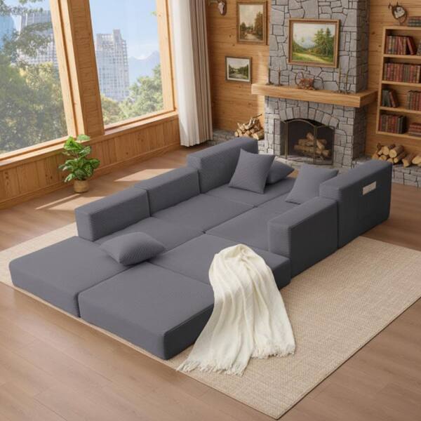 Homy Casa ZOSO 102 in. Square Arm 2-Piece Corduroy Modular Sofa