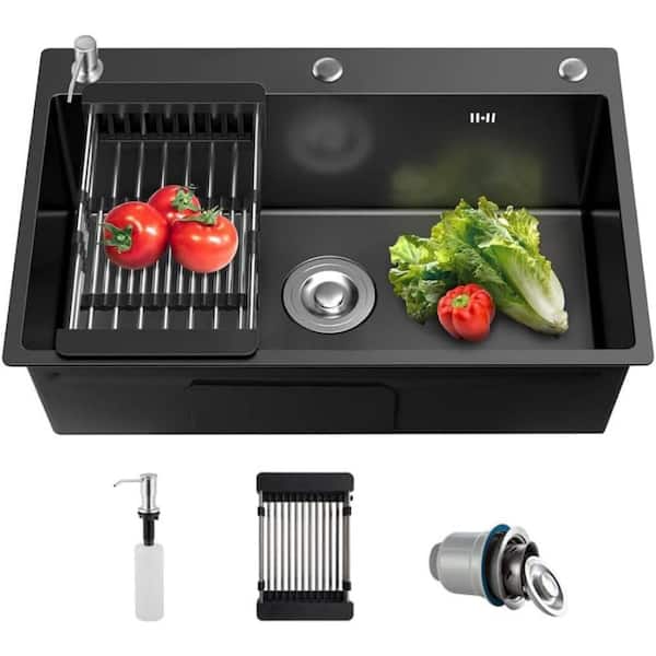 21 in. Drop-In/Undermount Single Bowl 16 Gauge Gunmetal Black Stainless Steel Kitchen Sink with Bottom Grids