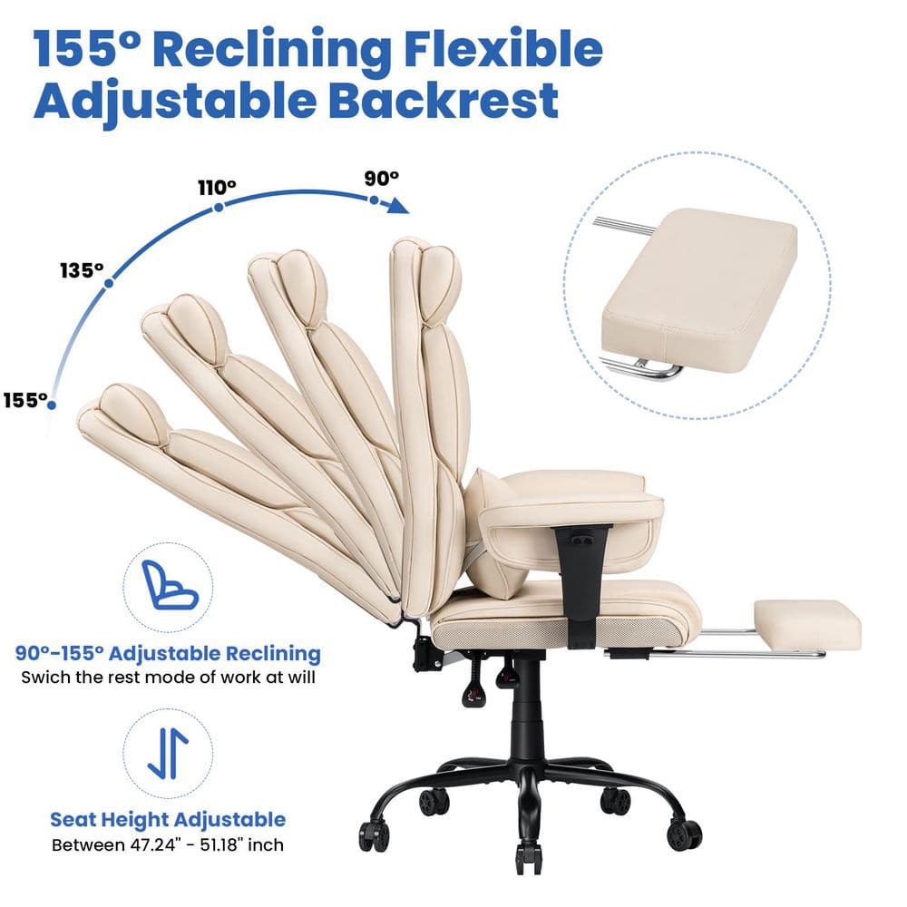 Beige Faux Leather Ergonomic Executive Chair with Adjustable Arms and Metal Base